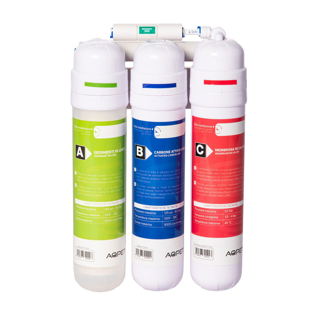Aqpet Osmosy Twist Impianto osmosi inversa sgancio rapido 3 stadi 50gpd