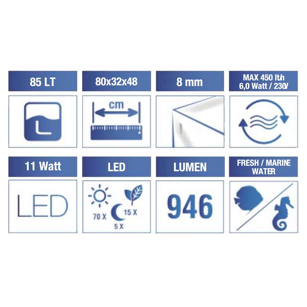 Amtra Acquario System V2 80 Led completo Nero 65lt 80x32x48h cm