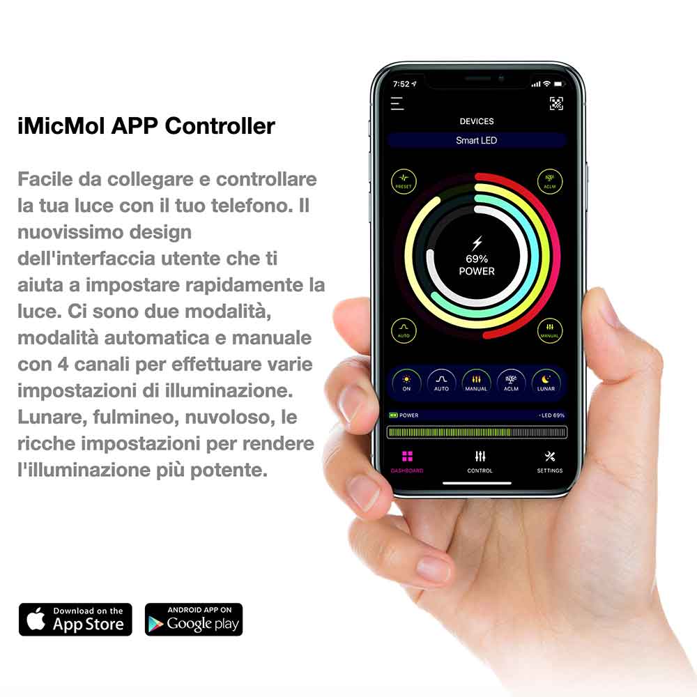 Micmol G3 Aqua Air 600 Freshwater Lampada per Acquari dolce 72W 58,5-108,5cm