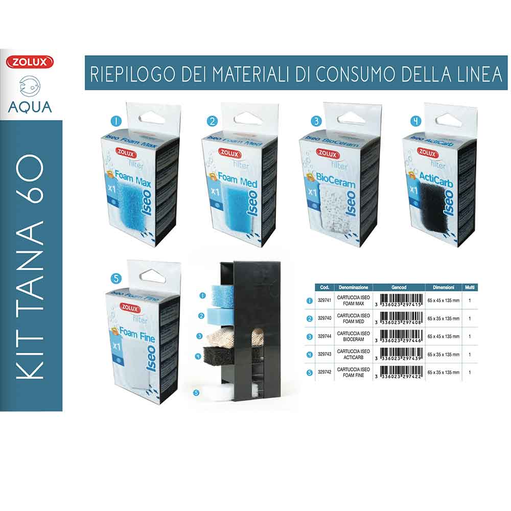 Zolux Acquario Tana 60 Grigio Completo 63 Litri 60x30x35h cm