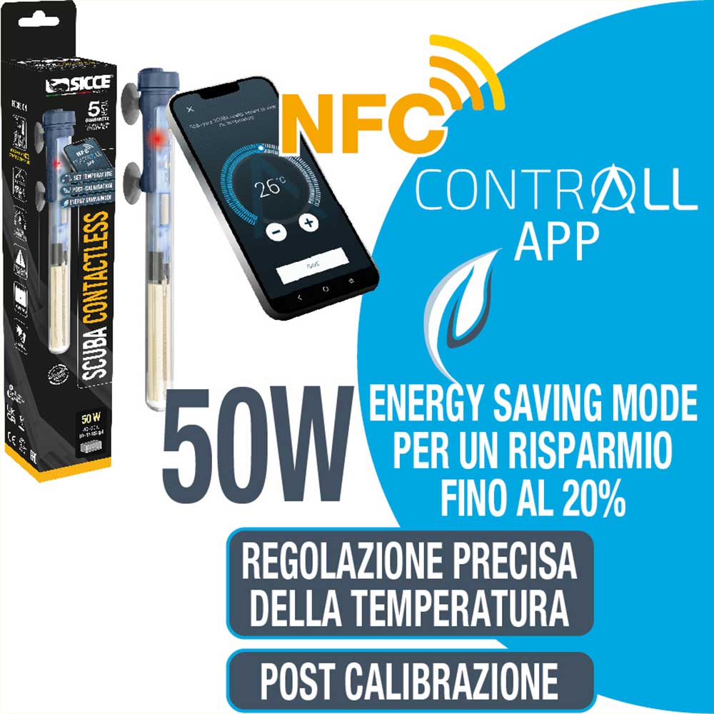 Sicce Scuba Contactless Riscaldatore Wireless NFC 50W