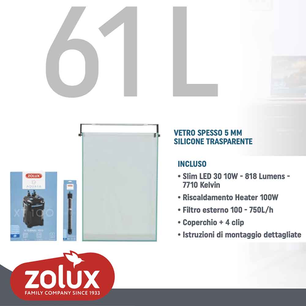 Zolux Aqua Colonne 35 61 litri con Filtro esterno 35x35x50h cm
