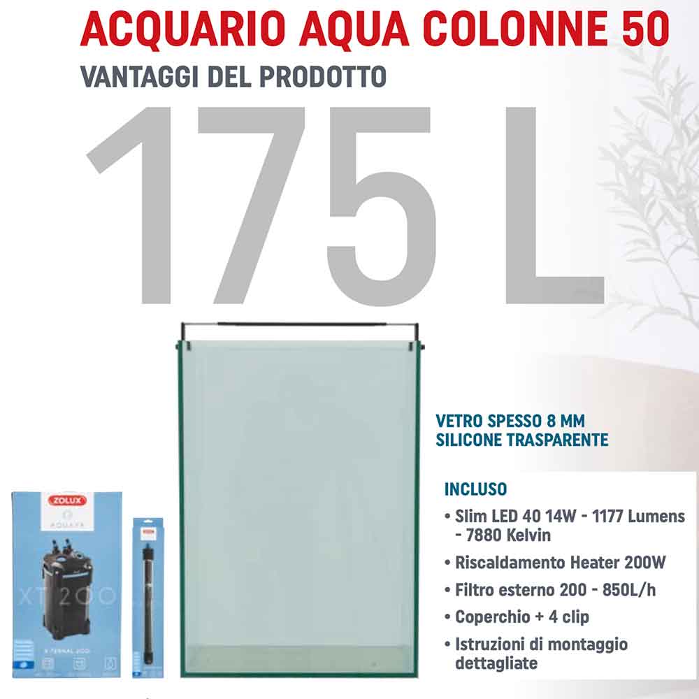 Zolux Aqua Colonne 50 175 litri con Filtro esterno e riscaldatore 50x50x70h cm