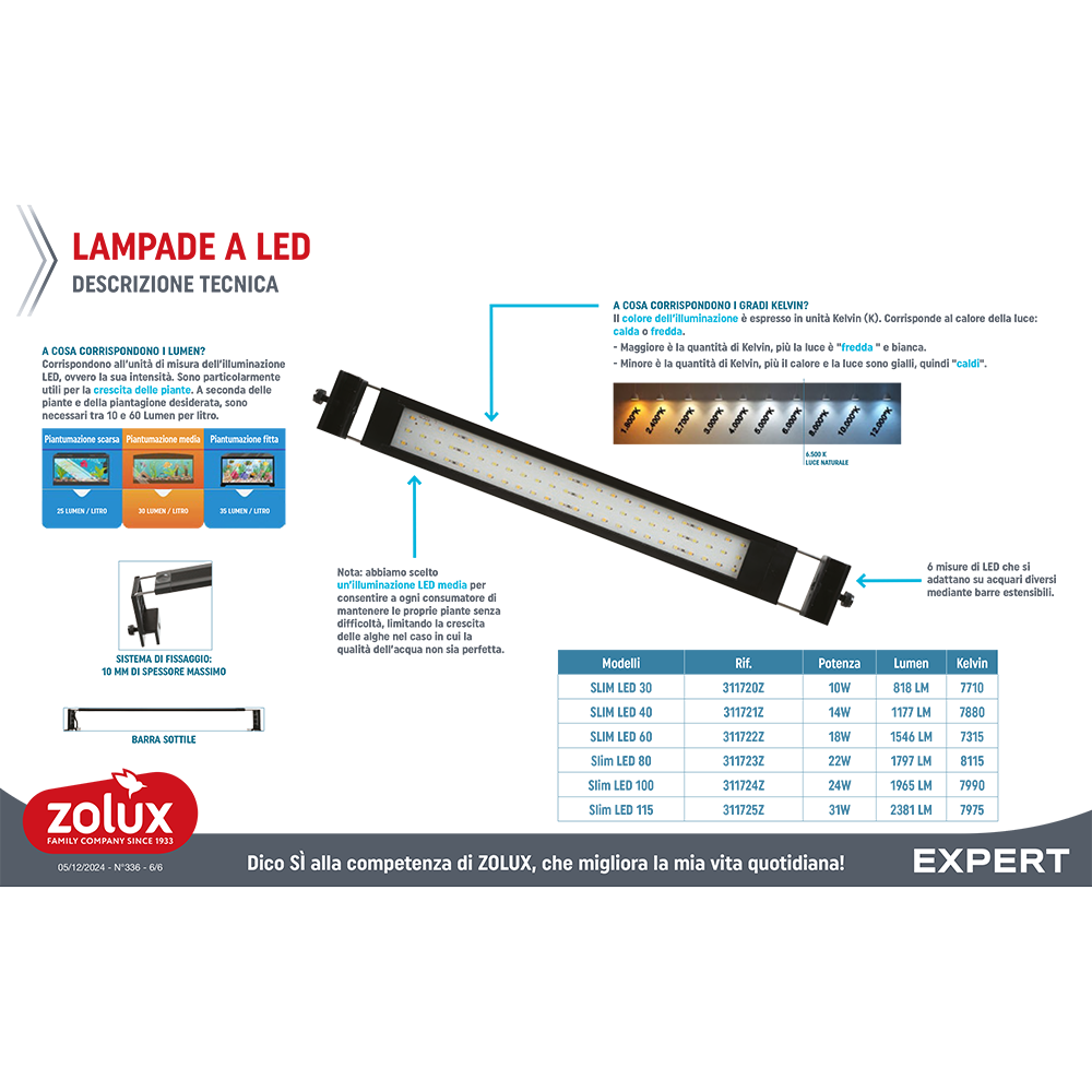 Zolux Slim Led 60 Aquaya Lampada multiuso per acqua dolce 18W 60cm