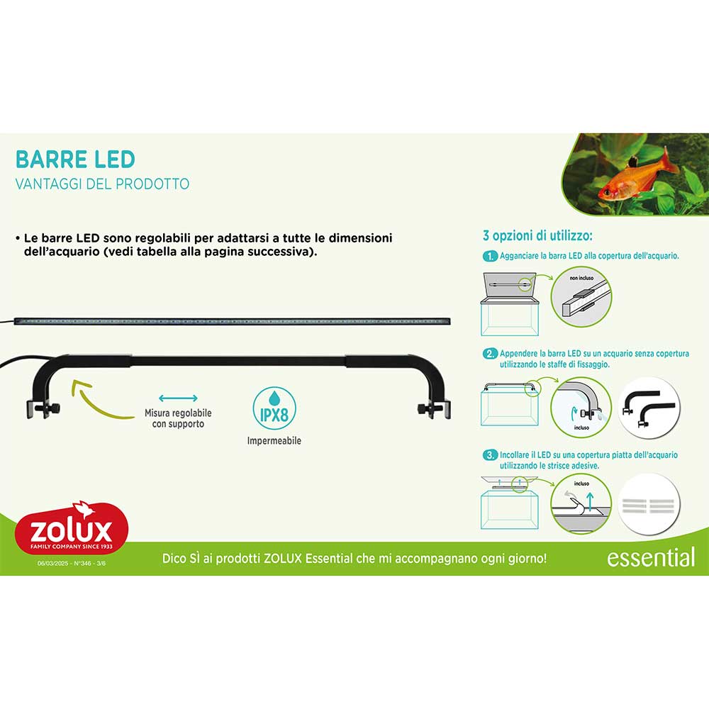 Zolux Aquaya Barre Led 20 Essential Lampada Led 3W 28-33cm