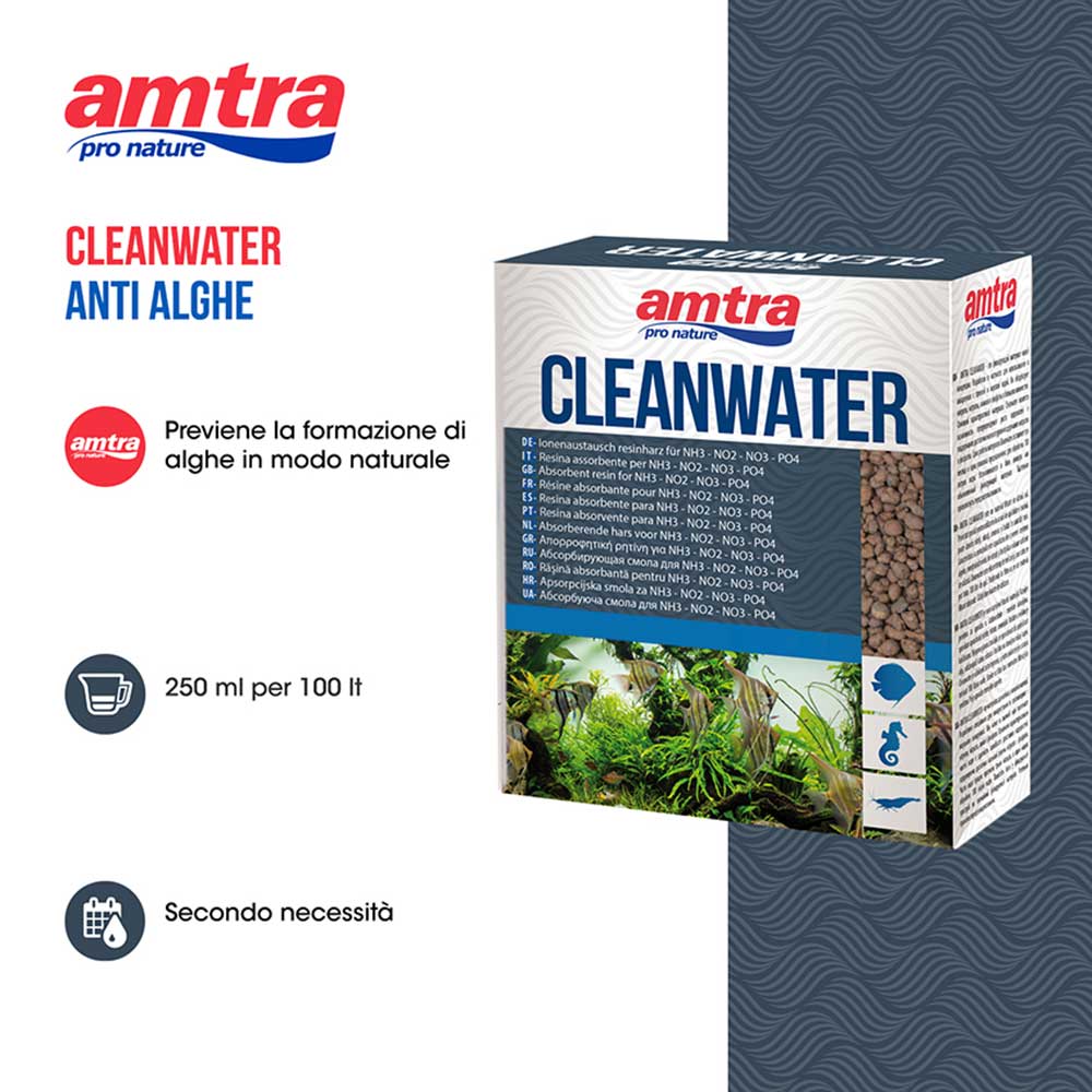 Amtra Cleanwater Resina assorbente (NH3 NO2 NO3 PO4) per dolce e marino 250ml per 100lt