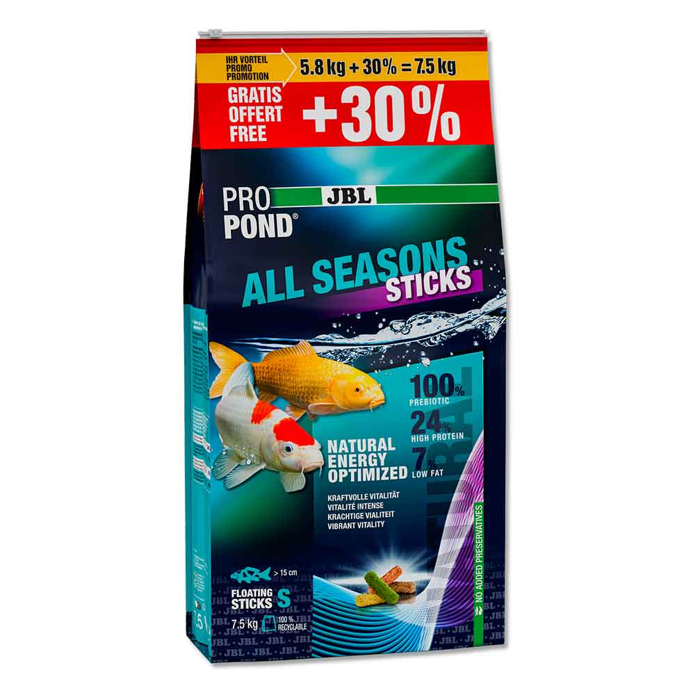 Jbl Pro Pond All Season Sticks S Mangime bastoncini quattro stagioni per koi e altri pesci da laghetto 5,8kg + 30% omaggio = 7,5 Kg New 2025