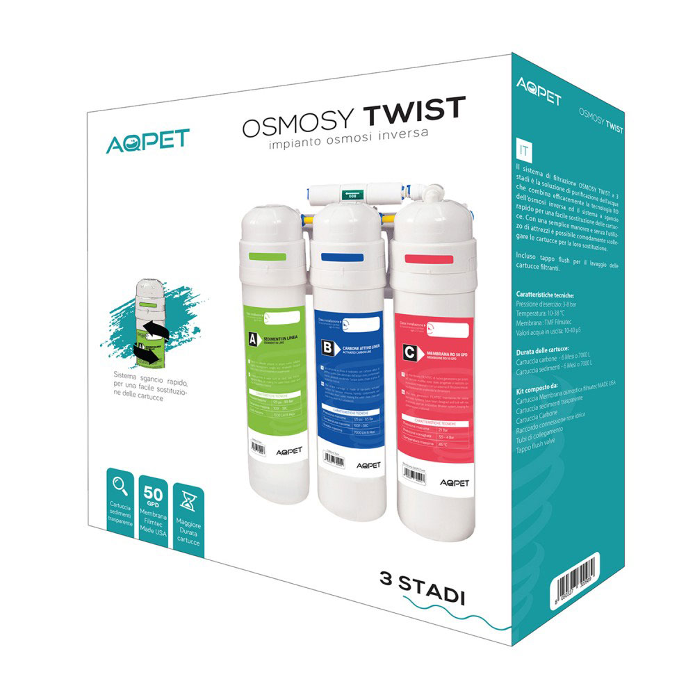 Aqpet Osmosy Twist Impianto osmosi inversa sgancio rapido 3 stadi 50gpd