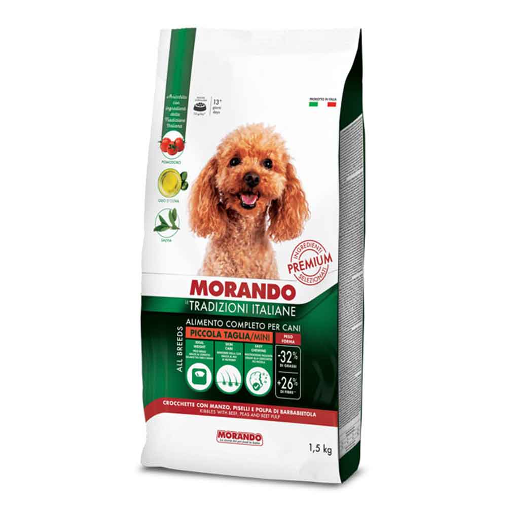 Morando Premium Piccola Taglia Crocchette per Cani con Manzo Piselli e Polpa di Barbabietola 9mm 1,5Kg
