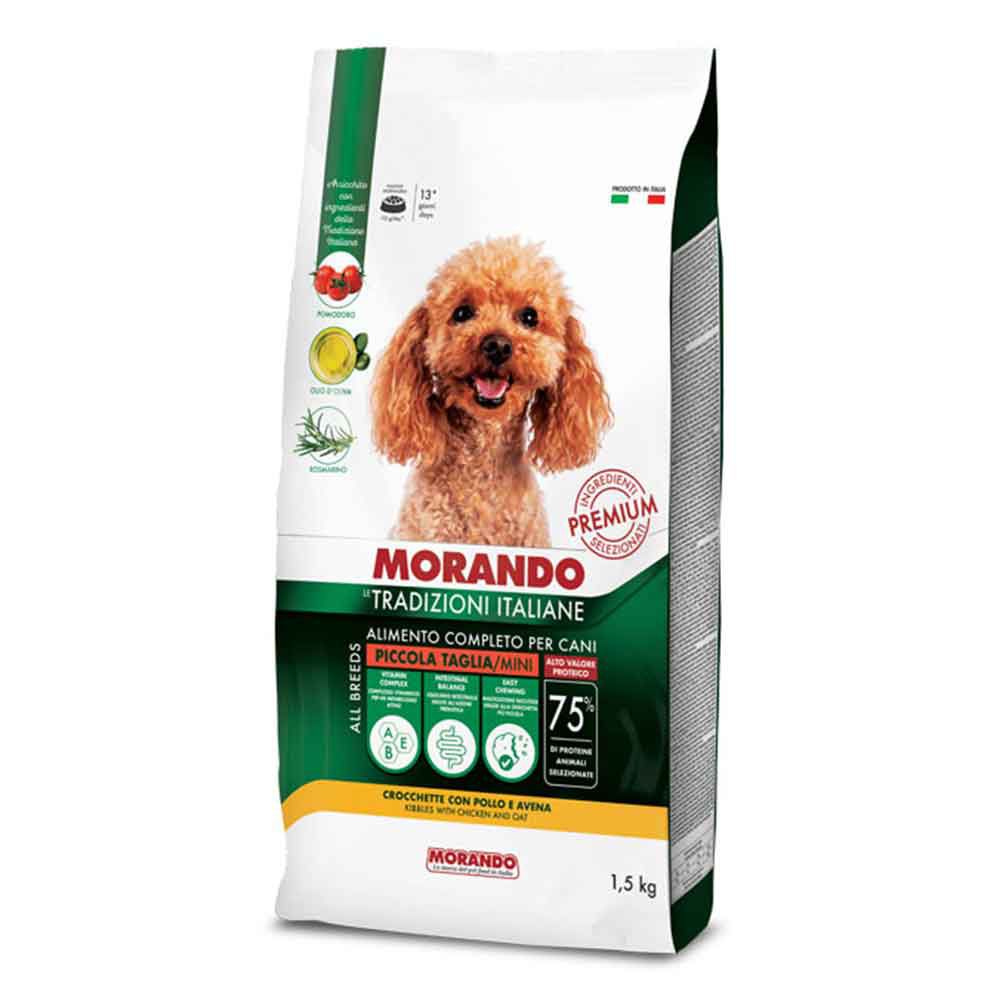 Morando Premium Piccola Taglia Crocchette per Cani con Pollo e Avena 9mm 1,5Kg