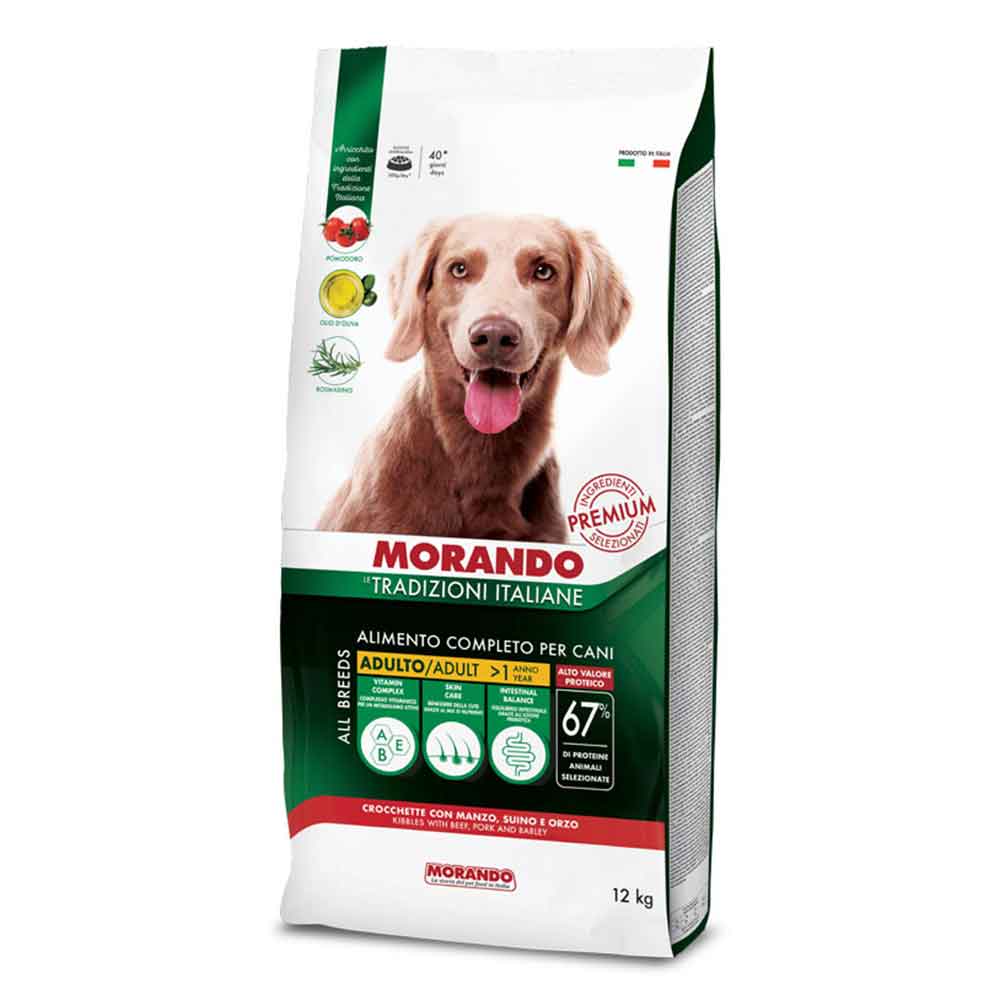 Morando Premium Adulto Crocchette per Cani con Manzo Suino e Orzo 13mm 12Kg