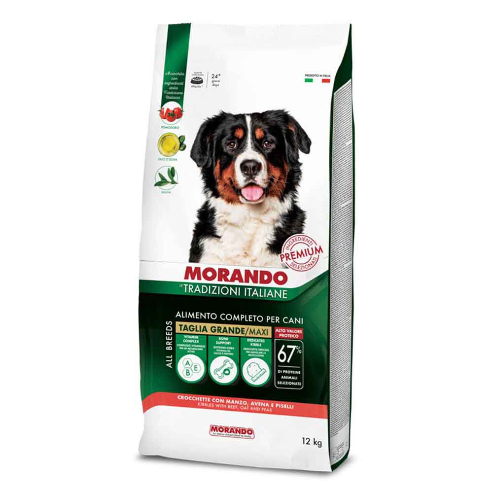 Morando Premium Taglia Grande Crocchette per Cani con Manzo Avena e Piselli 20mm 12Kg
