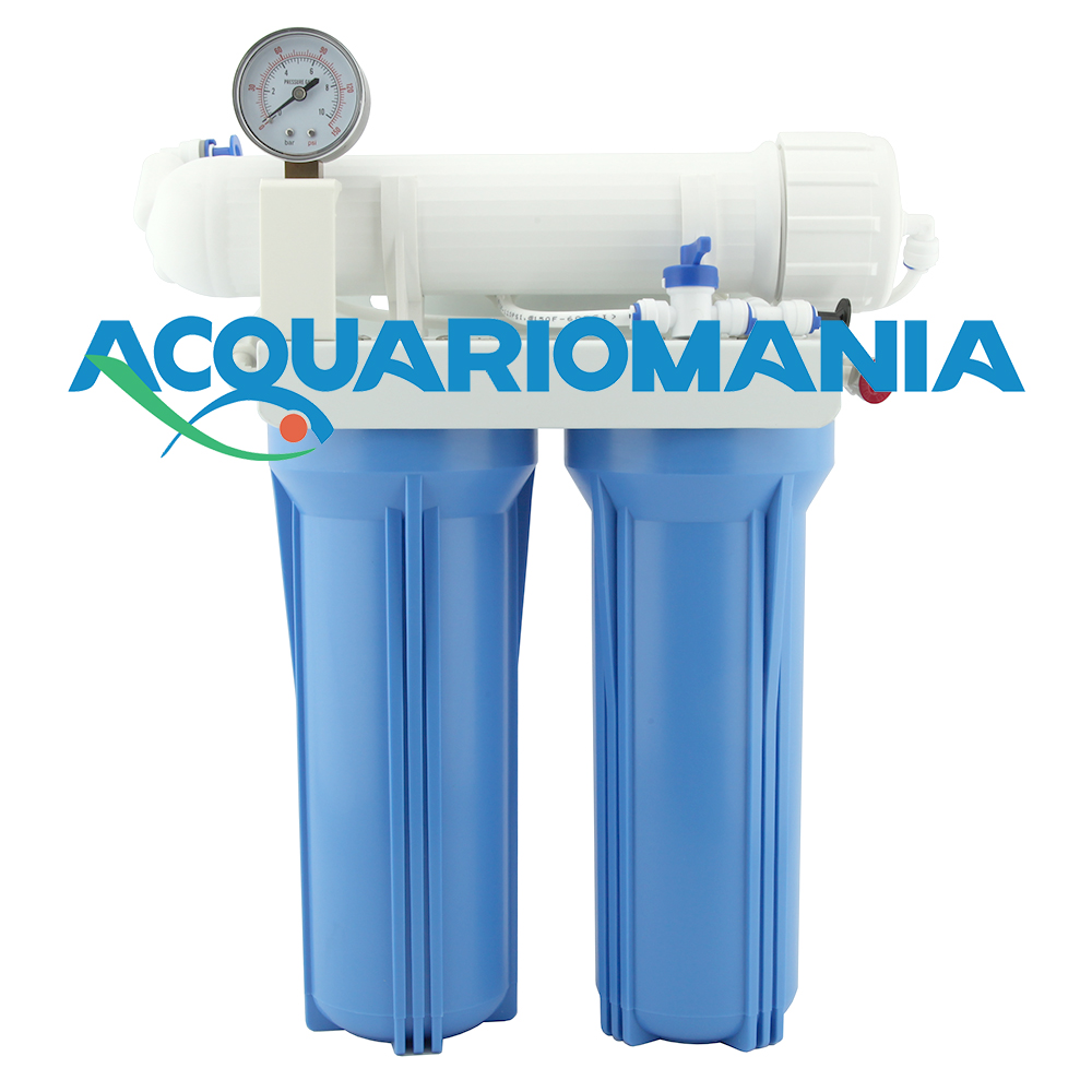 Aquili Impianto Osmosi a Bicchieri Blu con manometro e Flushing Valve 1135Lt al giorno