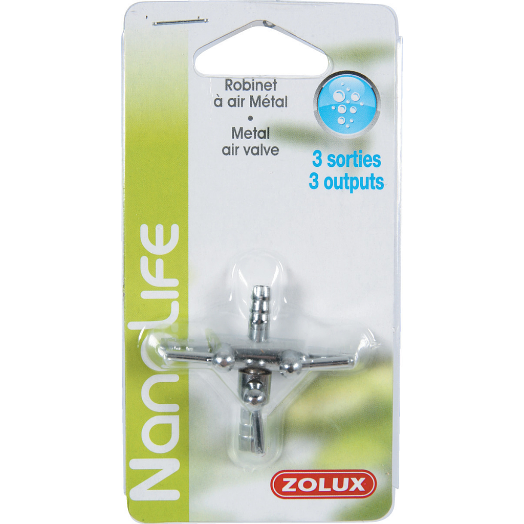 Zolux Rubinetto aria in metallo a tre uscite per tubicini areatore 4/6mm